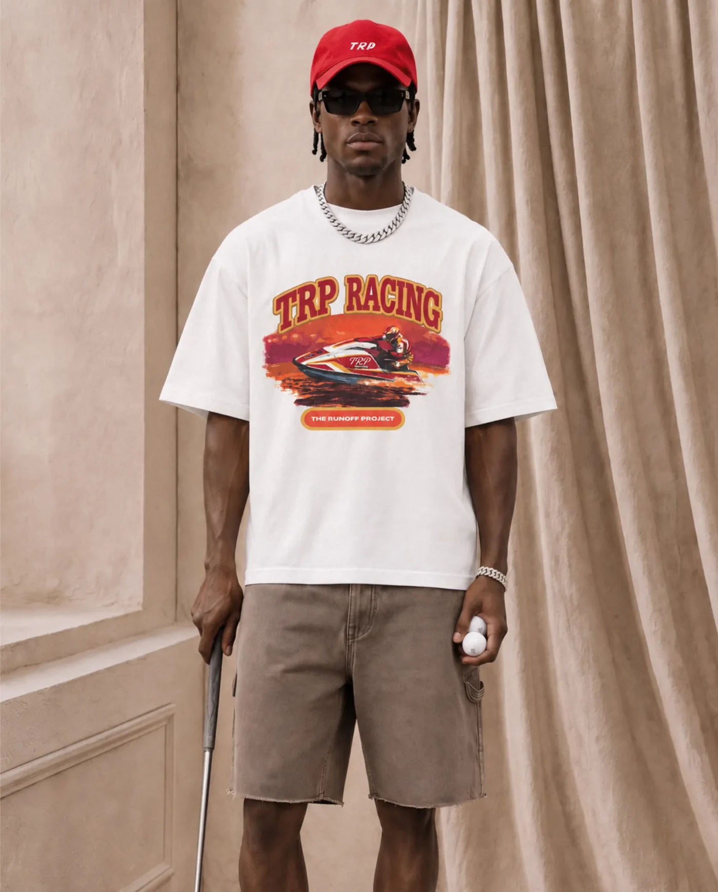 White TRP Racing t-shirt with a jet ski graphic
